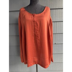 G By Giuliani Women's Blouse Rust Orange Long Sleeve Scoop Neck Button Size 3X!